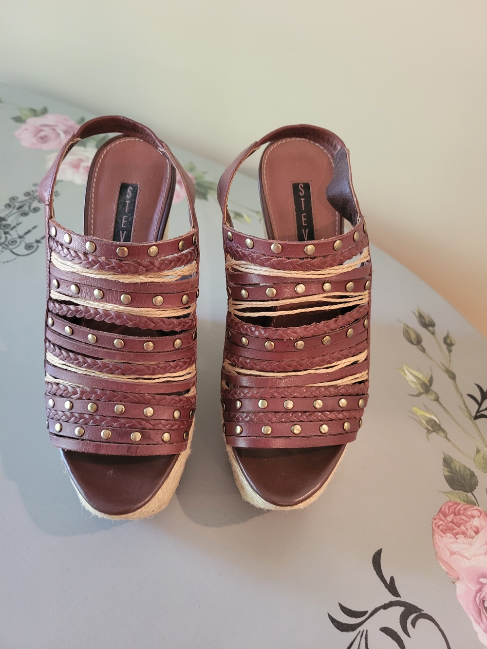 Steve Madden Brown Studded Braided Wedge Sandals